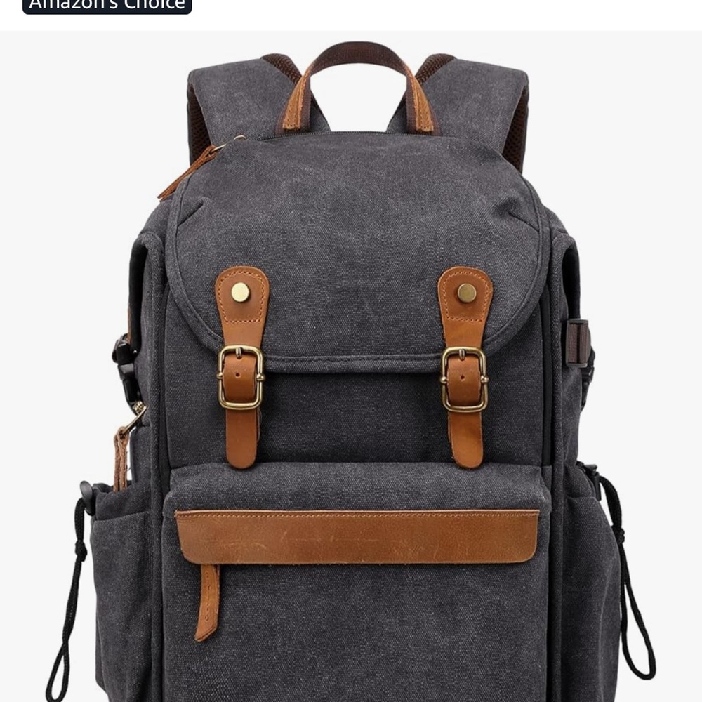 Stylish Gray Canvas Backpack with Brown Accents